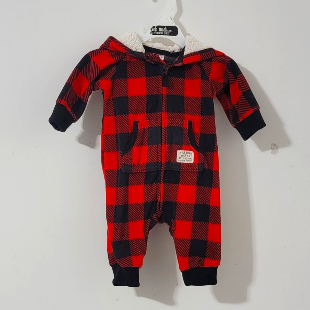 CARTERS FLEECE RED BLACK ONE PIECE ONESIE 3 MONTH